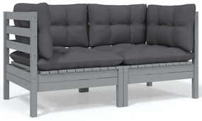6 pcs conjunto lounge de jardim c/ almofadões pinho maciço