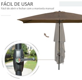 Outsunny Chapéu de Sol de Jardim 200x300x248 cm Proteção UV50+ Chapéu de Sol de Alumínio Inclinável com Teto de Ventilação e Manivela para Terraço Varanda Exterior Café