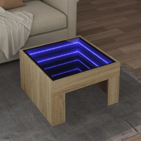 vidaXL Mesa de centro luzes LED Infinity 50x50x30 cm carvalho sonoma