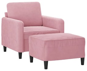 Poltrona com apoio de pés 60 cm veludo rosa