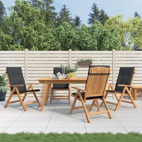 vidaXL Cadeiras de jardim reclináveis c/ almofadões 4 pcs teca maciça