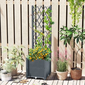 Floreira elevada com treliça com rega automática para plantas trepadeiras, flores e vegetais de raízes profundas Cinza