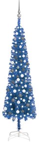 vidaXL Árvore de Natal pré-iluminada fina com bolas 210 cm azul