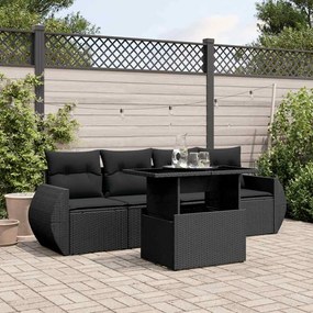 vidaXL 5 pcs conjunto sofás de jardim com almofadões vime PE preto