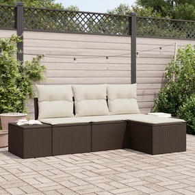 Conjunto de Sofá de Jardim com Almofadas Rattan Poly Castanho
