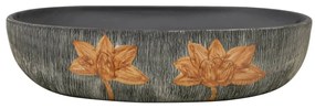 Lavatório de bancada oval 59x40x14 cm cerâmica cinza e preto