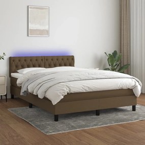 Cama box spring c/ colchão/LED 140x190cm tecido castanho-escuro