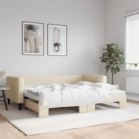 Sofá-cama com gavetão 90x200 cm tecido cor creme