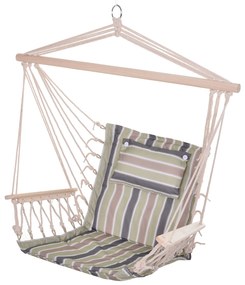 Cadeira de rede suspensa listrada com almofada encosto apoio de cabeça 100x106 cm máx. 105 kg