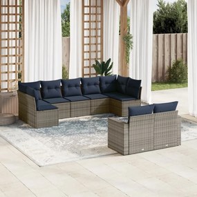 vidaXL 9 pcs conjunto sofás p/ jardim c/ almofadões vime PE cinzento