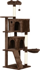PawHut Arranhador para Gatos com Múltiplas Plataformas Cama 2 Cavernas Rede Escada Postes de Sisal 48x48x160 cm Marrom | Aosom Portugal