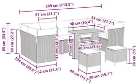 Conjunto de Sofá de Jardim de 10 Peças com Almofadas Cinza em Rattan S