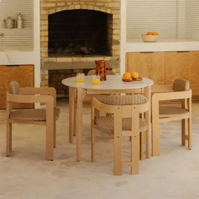 Conjunto De Mesa Redonda Ø100 Cm Em Cimento Xajul E 4 Cadeiras De Jardim Em Madeira De Acácia E Rattan Sintético Ginara Marrom Acácia Claro - Sklum