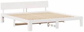 Estrutura de Cama com Cabeceira Branca 200x200 cm Madeira de Pinho Mac