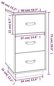 Mesas de cabeceira 2pcs 40x40x75 cm pinho maciço branco