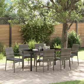 vidaXL Conjunto de Jantar de Jardim de 7 Peças com Almofadas Cinza Rattan Sintético