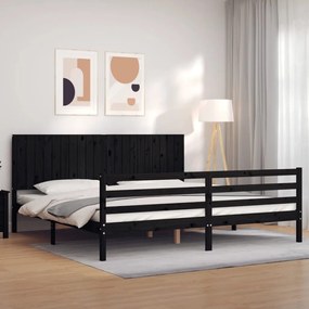 vidaXL Estrutura de cama com cabeceira 200x200 cm madeira maciça preto