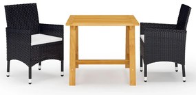 3 pcs conjunto de jantar para jardim preto
