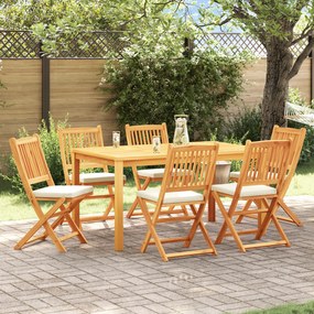Cadeiras de Jardim Dobráveis vidaXL com Almofada Branca 6pcs em Madeira de Acácia Sólida