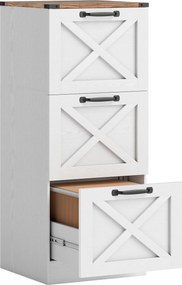 HOMCOM Gaveteiro de Escritório com 3 Gavetas, Arquivos Suspensos para Formatos Carta/A4, Estilo Rústico, 40x40x101cm, Branco | Aosom Portugal