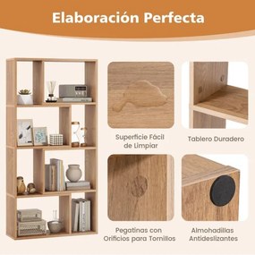 Estante geométrica de 4 níveis com 120 cm de altura com 8 cubos aberta para sala de estar e escritório Natural