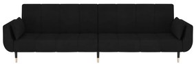 Sofá-cama 2 lugares com duas almofadas veludo preto