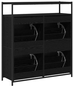 Gabinete de Sapatos com 4 Gavetas Basculantes Carvalho Preto 100x34x11