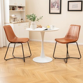 Conjunto 2 Cadeiras de Jantar com Estofos em Pele Sintética e Pernas Metálicas Costura Vintage 57 x 48 x 83 cm Castanho