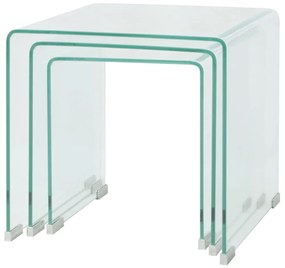 Conjunto mesas de encastrar 3 pcs vidro temperado transparente