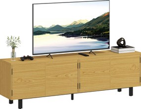 Móvel para televisão de 180 cm, móvel para televisão de 82 polegadas com 4 portas de abertura por pressão, 180 x 35 x 55,5 cm, madeira natural