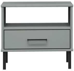 Mesa cabeceira c/ pernas de metal pinho maciço OSLO cinzento
