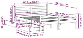 Cama sem colchão 140x190 cm madeira de pinho maciça