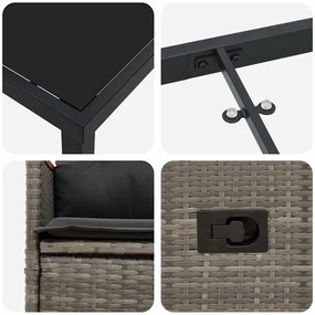 Conjunto de Jantar de Jardim 7 Peças com Almofadas Rattan Poly Cinza