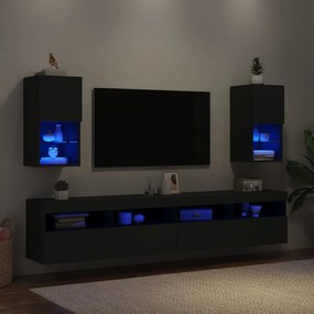 Móveis de TV com luzes LED 2 pcs 30,5x30x60 cm preto