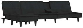 Sofá-cama em forma de L 255x140x70 cm veludo preto