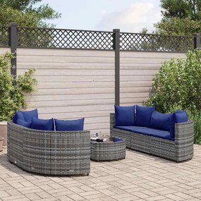 7 pcs conjunto sofás p/ jardim c/ almofadões vime PE cinzento
