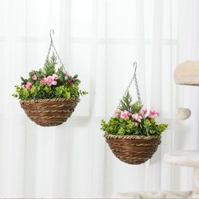 Outsunny Conjunto de 2 Plantas Lisianthus Suspensas Artificiais para I