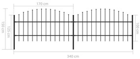 Cerca de jardim com topo em lanças (0,75-1)x3,4 m aço preto