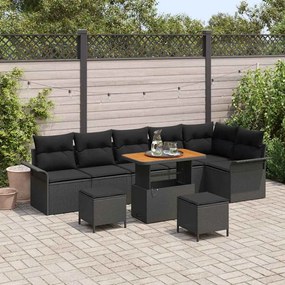 vidaXL Conjunto de Sofá de Jardim com almofada 9 pcs Preto vime PE