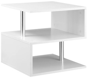 HOMCOM Mesa de Apoio com Forma de S Compartimentos Abertos 2 Níveis Desenho Elegante 50x50x50cm Branco