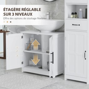 Móvel casa banho para lavatório (NÃO INCLUIDO) 60 x 30 x 60 cm, com 2 portas magnéticas em estilo rústico e prateleiras,  branco