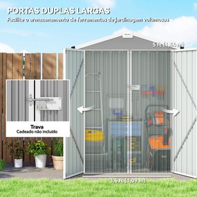 Abrigo de Jardim Exterior 1,1 m² 133x87x178 cm com 2 Portas de Correr Telhado Inclinado e Luvas Cinzento Prateado
