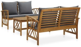 3 pcs conjunto lounge de jardim c/ almofadões acácia maciça