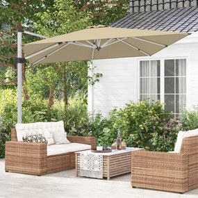 Guarda-sol Jardim de alumínio de 3 m quadrado com rotação de 360° e inclinação ajustável à prova de vento para pátio, piscina e terraço Bege