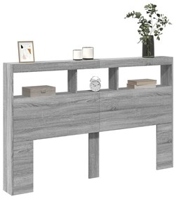 Armário de cabeceira c/ luzes LED 160x17x102 cm cinzento sonoma