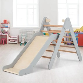 Jogo de trepar triangular 2 em 1 com escorrega ajustável Brinquedo de trepar em madeira para interior e exterior para crianças com mais de 1 ano Cinze