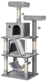 FEANDREA Cat Tree, Condomínio para gatos com 2 cavernas para gatos, 155 cm, cinza claro PCT163W01