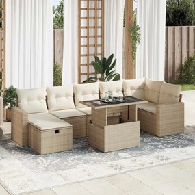 vidaXL 8 pcs conjunto de sofás p/ jardim com almofadões vime PE bege