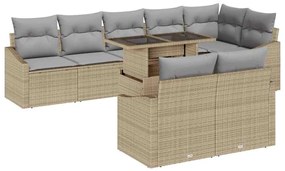 Conjunto de Sofás de Jardim de 9 Peças com Almofadas Bege Rattan Polip