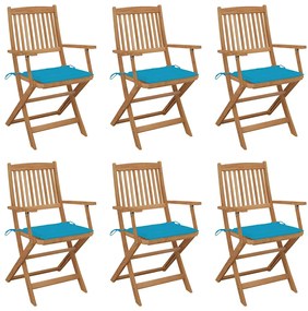vidaXL Cadeiras de jardim dobráveis c/ almofadões 6 pcs acácia maciça